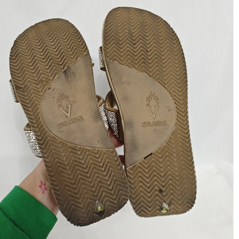 Volatile Sandals Tan Rhinestone Double Strap Platform Wedge Size‎ 7 - Picture 10 of 10